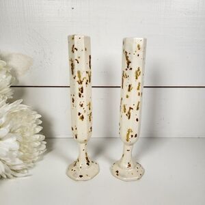 Pair of Vintage Mid Century Modern Splatter Pottery Tall Bud Vase Botanical